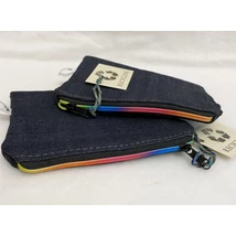 Kis méretű sötétkék farmer neszi, bármitartó, színátmenetes cipzárral