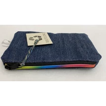 Kis méretű, középkék farmer neszi, bármitartó, színes, színátmenetes cipzárral