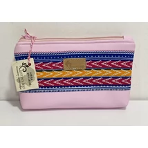 Rózsaszín dashiki mintás közepes méretű neszeszer vegán bőrrel