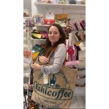 Etiópiai kávébab zsákjából készült nagy méretű bevásárló táska Etiópiai kávébab zsákjából készült nagy méretű bevásárló táska