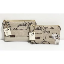 Rajzos cica mintás 2 darabos neszeszer szett bézs színű textilbőrrel