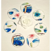 Vidám nyári mintás 7 darabos mosható arctisztító korong szett tüll tasakban