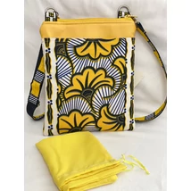 Sárga kis méretű oldaltáska afrikai anyagból, textilbőrrel