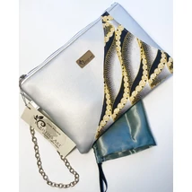 Jeges Afrika-kistáska, borítéktáska csillogós afrikai anyagból ezüst textilbőrrel