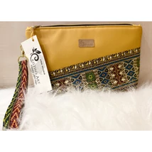 Dashiki mintás koktéltáska okkersárga textilbőrrel