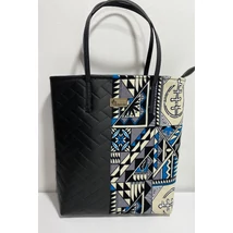 Adinkra mintás kézitáska fekete steppelt textilbőrrel