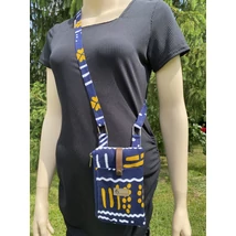 Telefontartó-pénztárca, fesztiválos kistáska sötéttkék-okker bogolán mintával