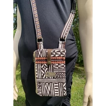 Barna bogolán mintás telefontartó-pénztárca fesztiválos kistáska