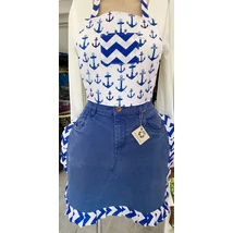 Kék nagy horgony mintás egyedi kötény acélkék farmerral