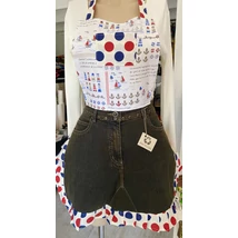 Bézs horgony mintás egyedi kötény barna szegecses farmerral