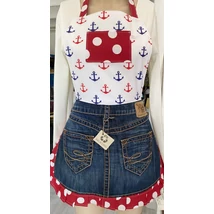 Kék és piros nagy horgonyos egyedi kötény navy kék farmerral Kék és piros nagy horgonyos egyedi kötény navy kék farmerral