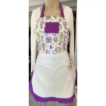 Levendula mintás egyedi kötény halványzöld farmerral