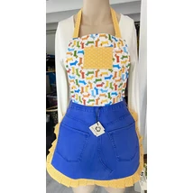 Színes tacskós egyedi kötény királykék farmerral