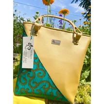 Üdítő Afrika-zöld kacska mintás kézitáska csillogó aranysárga textilbőrrel