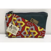 Piros afrikai mintás közepes méretű neszeszer szürke velúrbőrrel Piros afrikai mintás közepes méretű neszeszer szürke velúrbőrrel