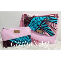 Rózsaszín álom- egyedi, kis méretű oldaltáska neszeszerrel, afrikai anyagból