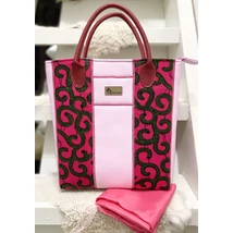 Pink elegancia-nőies kézitáska afrikai anyaggal és rózsaszín textilbőrrel