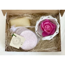 Rózsaszín indamintás arctisztító korong szett, ajándék csomag