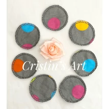 Nagy színes pöttyös 7 darabos mosható arctisztító korong szett, tüll tasakban