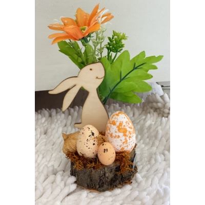 Narancs színű mini Húsvéti dekoráció, fa nyuszival