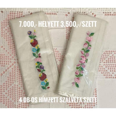 Kalocsai kézi hímzéssel készült 4 darabos textil szalvéta csomag