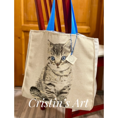 Kék szemű cica nagy méretű bevásárló táska