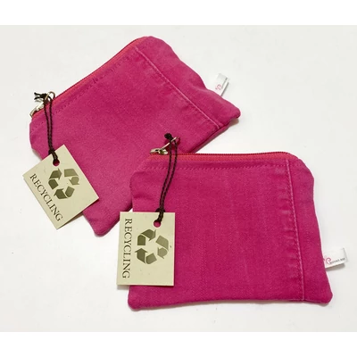 Kis méretű neszeszer-bármitartó pink színű újrahasznosított farmerből