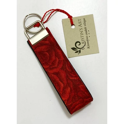 Piros rózsás kulcstartó textilbőrrel