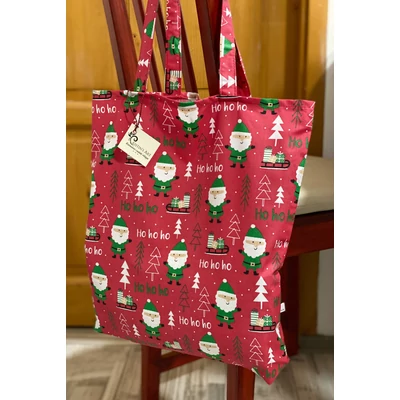 Piros alapon mikulásos textil bevásárló táska