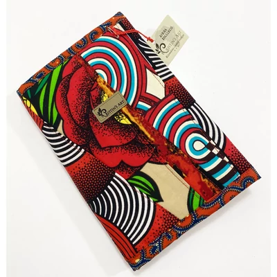 Afrikai színkavalkád-piros2 mintás maradékmentes határidő napló borító A5 méretre