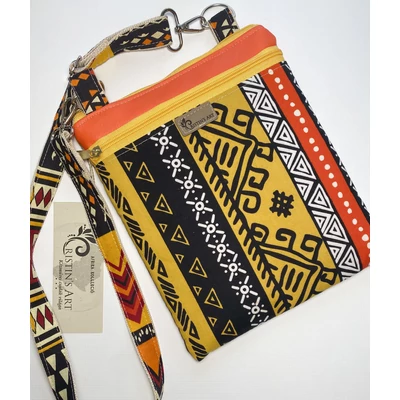 Bogolán mintás kis méretű oldaltáska, crossbody