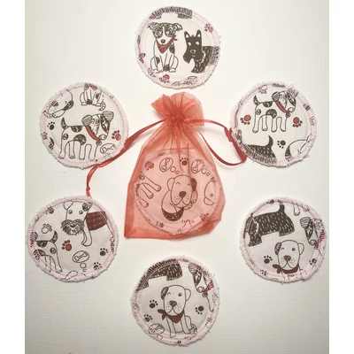 Fekete-piros kutyusos mosható arctisztító korongok tüll tasakban