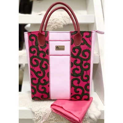 Pink elegancia-nőies kézitáska afrikai anyaggal és rózsaszín textilbőrrel